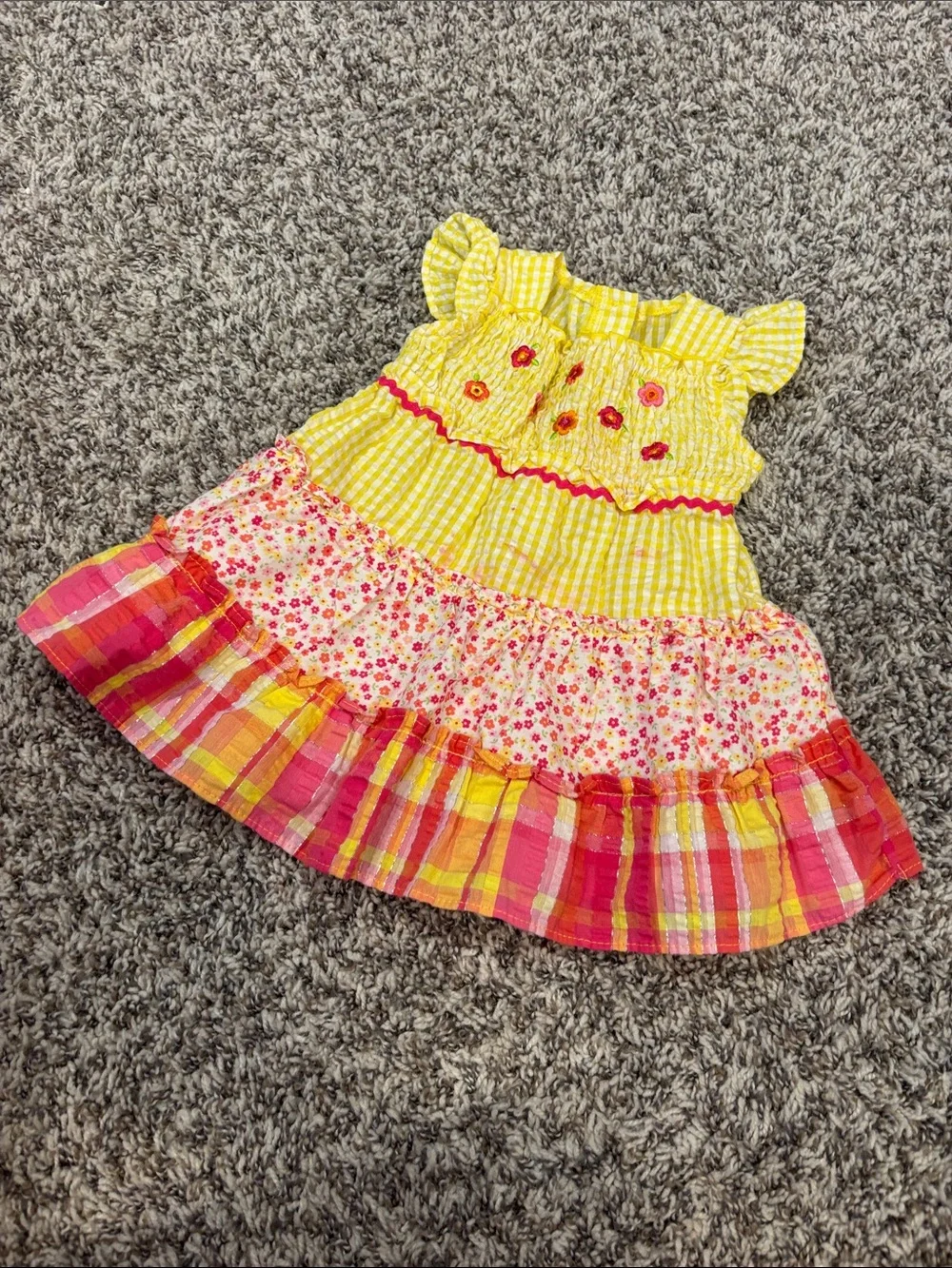 Youngland Yellow and Pink Tiered Floral Ruffle Dress